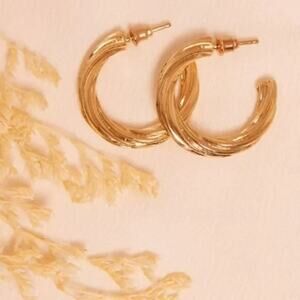 NWT Pretty Little Thing Real Gold Plated Twisted Classic Hoop Push Back Earrings